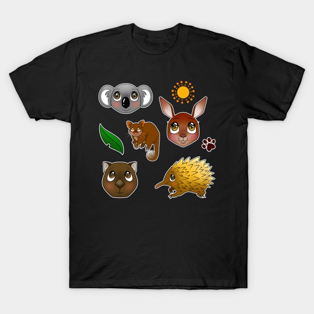 Sparkly Eyed Australian Animals, T-Shirt by Fizzy Vee